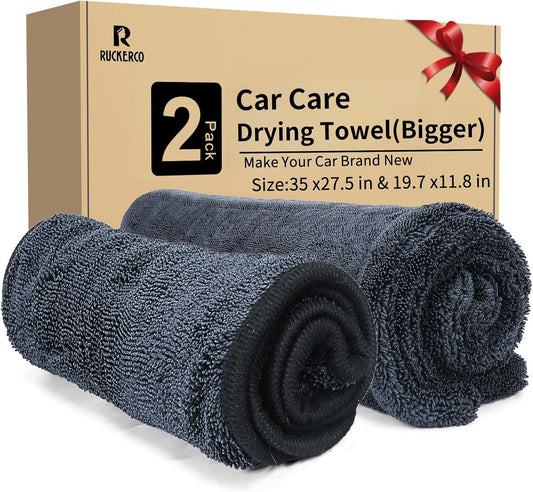 Microfiber Towels for Cars 2-Pack, 1300 GSM Ultra-Soft Microfiber, 35" x 27.5" & 19.7" x 11.8" Towels are Great for Car and Home Cleanups, No Streaks, Scratches Or Water Spots