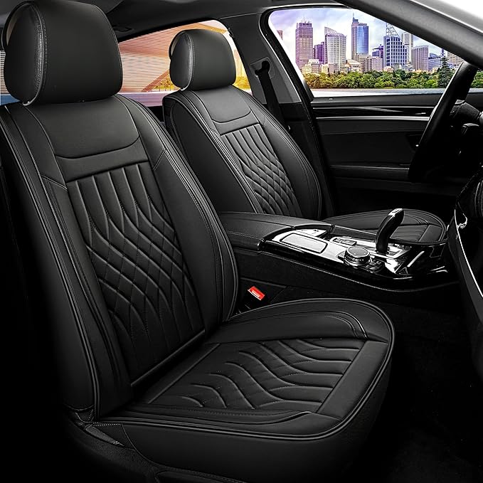 Car Seat Covers 2 PCS Front Seats, Waterproof Napa Leather Automotive Seat Protector for Cars SUV Truck Sedan, Universal Anti-Slip Car Seat Cushion Interior Accessories, Black