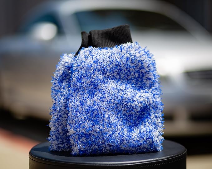 Microfiber Car Wash Mitt, Plush Cleaning Fibers, Scratch-Free, Swirl-Free, Lint-Free, 8in x 11in, Machine Washable, 2-Pack (Blue)