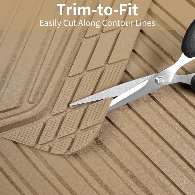 CAR PASS Heavy Duty Sporty Rubber Car Mats, Deep Dish All Weather Car Floor Mats Full Set, Waterproof Anti-Slip Automotive Matts Rugs Trim to Fit for Most Sedans SUVs, 4-Piece All Beige