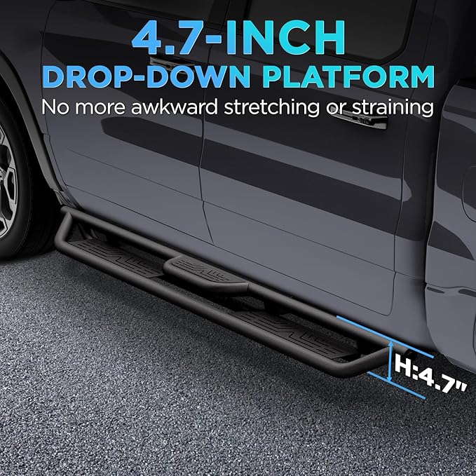 PZ Running Boards Side Steps Compatible with 19-25 Dodge Ram 1500 Crew Cab New Body Style(Excl 19-25 Ram 1500 Classic),Bolt-on Nerf Bar Step Bars,Heavy-Duty Steel Two Stairs Anti-Slip Design