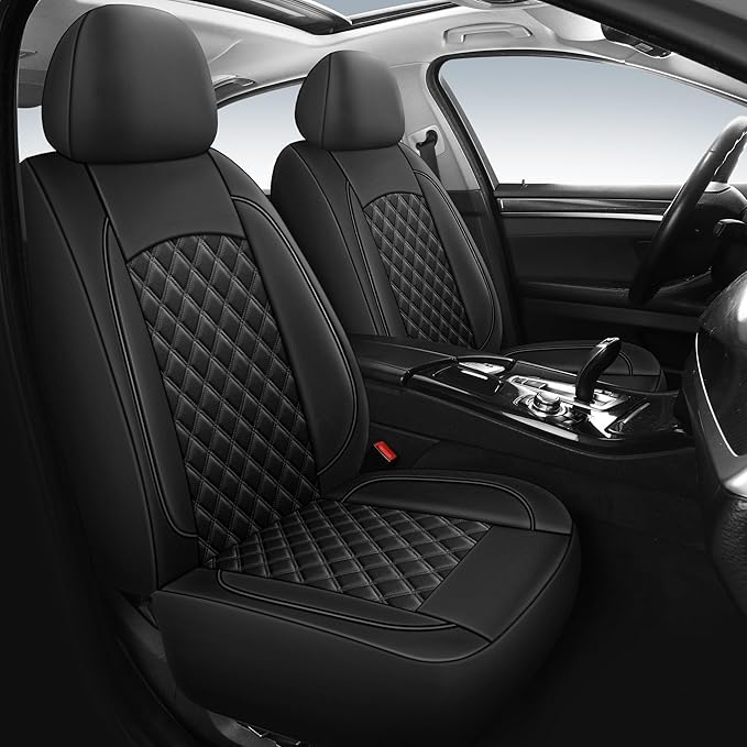 Leather Car Seat Covers,Breathable and Waterproof Napa Leather Automotive Seat Cover,Universal Interior for Cars,Sedans,SUVs,Vans,Trucks(Front Seat,Black,N3)