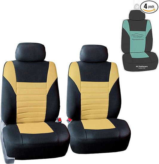 FH Group Automotive Car Seat Covers Front Set Premium 3D Air Mesh Front Seat Covers, Airbag Compatible Universal Fit Interior Accessories for Cars Trucks and SUVs - Yellow
