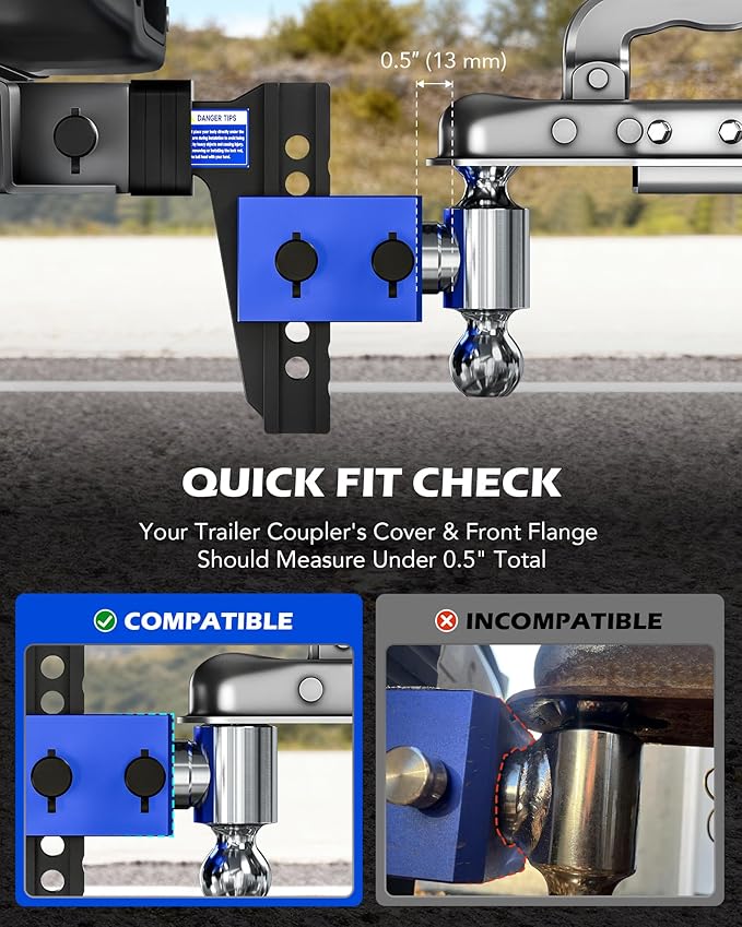 Orion Motor Tech Adjustable Trailer Hitch, Heavy Duty Drop Hitch 2 inch Receiver, 6" Drop & Rise Hitch with 2" & 2-5/16" Balls, 360° Dual-Ball Mount with 12500 lb. Towing Capacity for Class III & IV