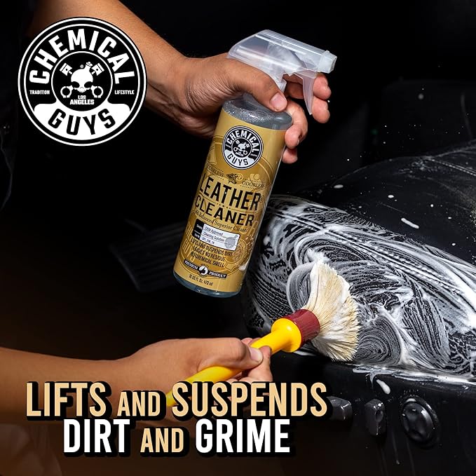 Chemical Guys Leather Cleaner and Conditioner Detailing Kit - Works on Natural, Synthetic, Faux Leather, Pleather, and More for Car Interiors, Apparel, Furniture, Boots, and Accessories - 9 Items