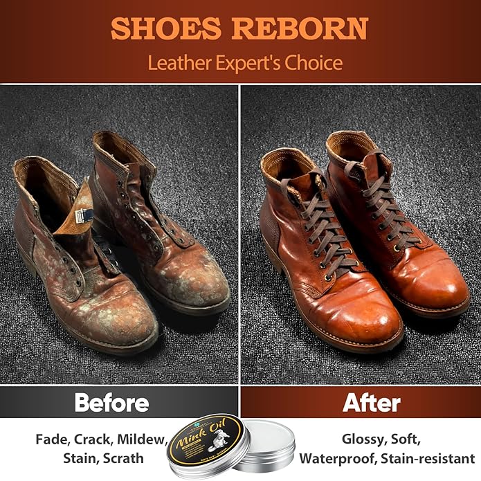 4-in-1 Mink Oil Leather Conditioner and Cleaner 3.52 oz - Premium Waterproof Formula for Boots and Shoes