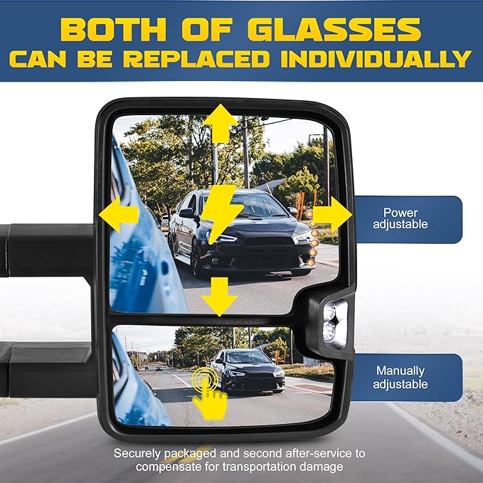 Chrome Towing Mirrors Compatible for 2014-2018 Chevy Silverado GMC Sierra 1500/2015-2018 Silverado Sierra 2500HD 3500HD Pickup w/Sequential Turn Signal White DRL Side View Mirror