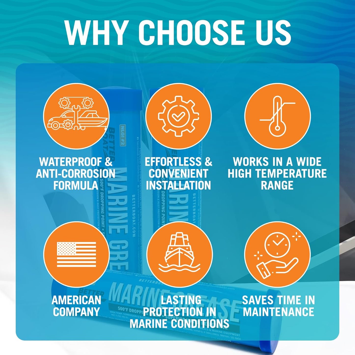 3PK Mini Marine Grease Tube, 3 Oz Cartridge, Waterproof High Temp Wheel Bearing Lubricant, NLGI 2, for Boat Trailer Bearings and Grease Guns, 3-Pack