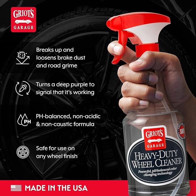 Griot's Garage Heavy-Duty Wheel Cleaner for All Wheel Finishes, Breaks Down and Removes Stubborn Brake Dust and Grime, PH Balanced, Non-Acidic, 10973, 22oz