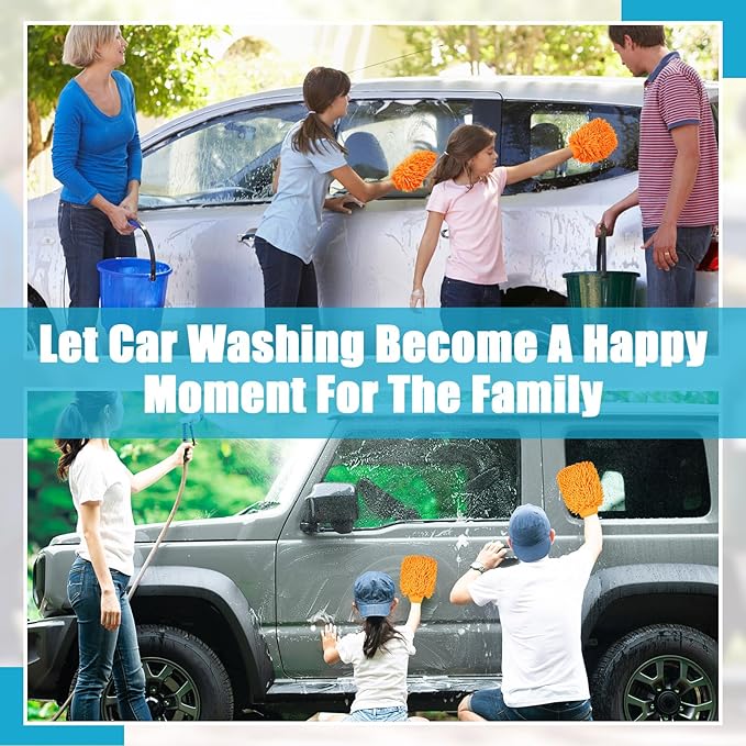 Toulite 16 Pcs Car Wash Mitt Chenille Microfiber Wash Mitt Double Sided Glove Cleaning Drying Mitts(7.48 x 10.24 Inch,Orange)