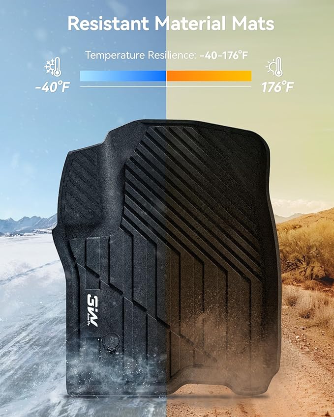 3W Floor Mats Fit for 2021 2022 2023 2024 2025 Chevy Suburban/GMC Yukon XL/Cadillac Escalade ESV 7 Seat, TPE All Weather Custom Fit Car Accessories Full Set Car Liners for Bucket Seat