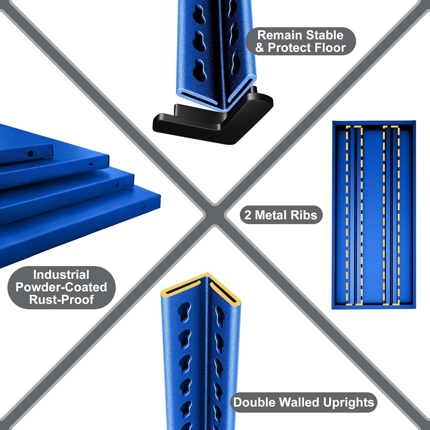 Garage Shelving Heavy Duty，Large Loads Adjustable Garage Storage Shelves, Metal Storage Racks and Shelving Units, Utility Rack Shelves,48”W x 18”D x 39”H,Blue