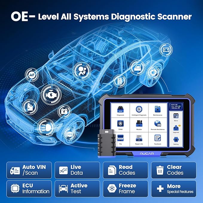 MUCAR VO8 OBD2 Scanner Diagnostic Tool with Lifetime Free Update, Full System Bidirectional Scan Tool with 34+ Reset Service, ECU Coding, 3000+ Active Test, Power Balance, Crankshaft Relearn, FCA SGW