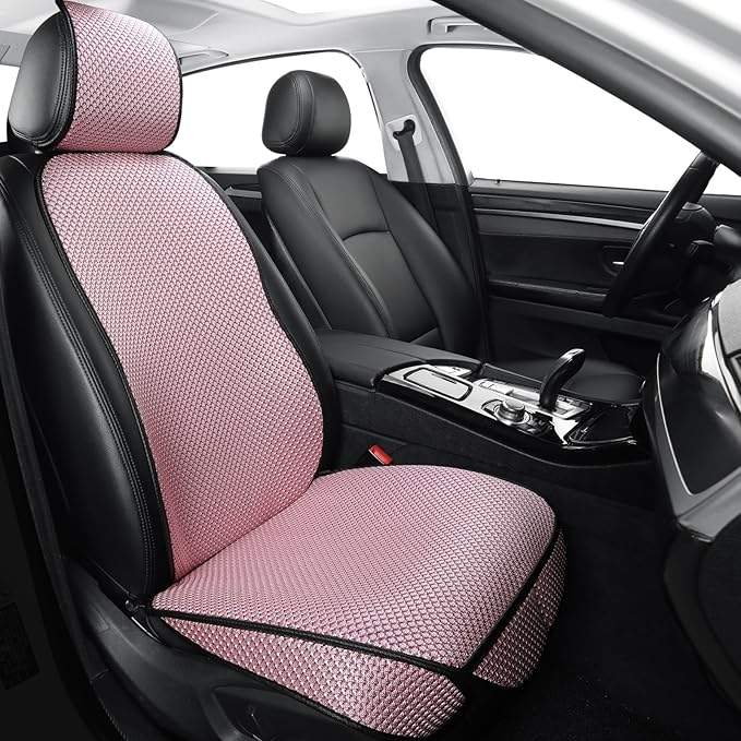 Auto Newer Car Seat Cover,Breathable Front Car Seat Cushion,Comfortable Car Seat Protector,Anti-Slip and Full Wrap Driver Car Seat Protector with Storage Pocket,Universal All Seasons(Pink,1PCS)