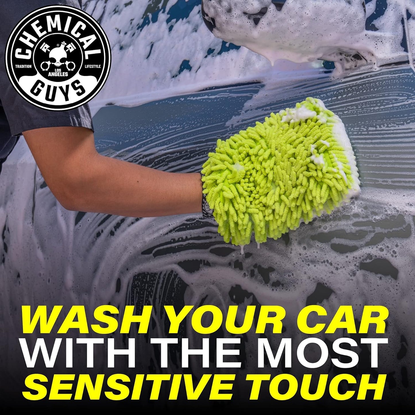 Chemical Guys, Chenille Premium Scratch-Free Microfiber Wash Mitt, Lime Green, 9.6" x 2.3" x 7" (3 Pack) - MIC49303