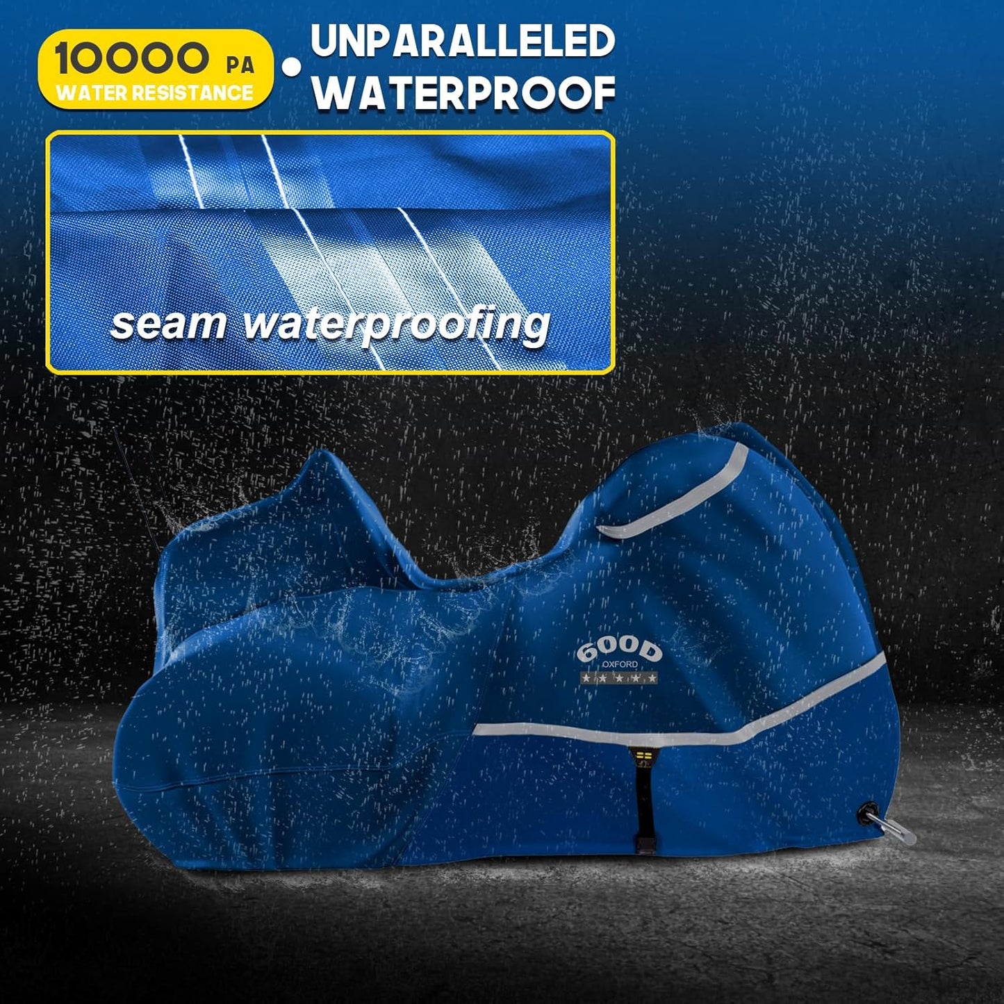 Rosefray Motorcycle Cover with Side+Top Box Heavy Duty 600D Waterproof for Touring Models Harley Davidson Ultra Limited,Road Glide Limited, Gold Wing,Road Master,Indoor & Outdoor Storage Blue