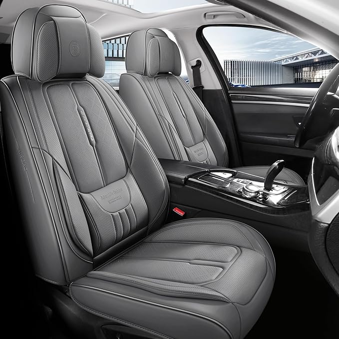 NS YOLO Full Coverage Leather Car Seat Covers for Cars,SUVs and Pick-up Trucks,Car Seat Protector,Automotive Seat Covers,Car Seat Cushion,Grey Seat Cover,Front Seat Cover for 2 Seats
