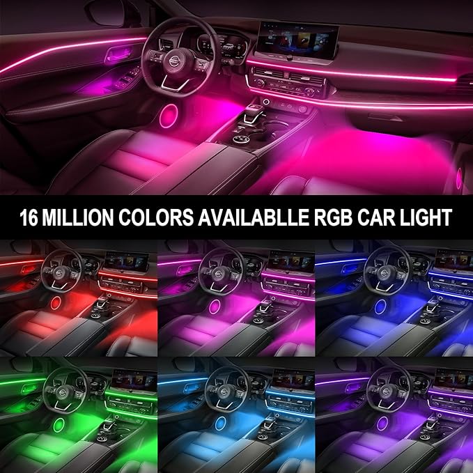 Acrylic Interior Car Lights, WEBUPAR Car Accessories 10 in 1 Car LED Strip Lights with APP Control, 175 inches 593 LEDs Fiber Optic Lights, RGB Neon Car Lighting