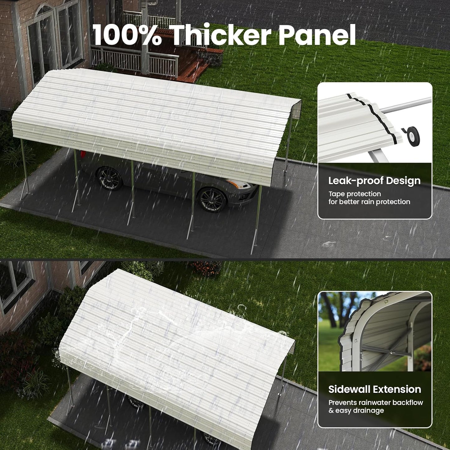 Heavy Duty Metal Carport – Sturdy Structure, All-Weather Protection, Easy Assembly for Cars, Trucks, Boats, Tractors, and Outdoor Storage (White, 12X20 FT)
