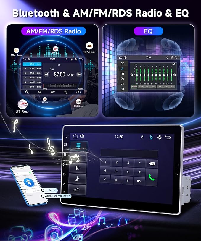 Rimoody 10.1 inch Single Din Car Stereo Wireless CarPlay Android Auto, Car Radio with Bluetooth 5.2, FM/AM/RDS, IPS Touch Screen, Car Audio Receiver Backup Camera, Mirror Link, EQ/USB,/AUX/SWC/MIC