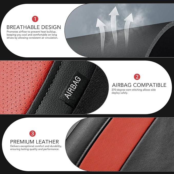 Road Comforts Car Seat Cover, Leather Seat Covers, Automotive Low Back Front Car Seat Covers, Airbag Compatible, Universal Fit for Most Cars (Red)