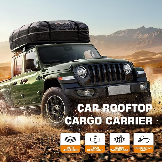 Kingfun Car Rooftop Cargo Carrier – Waterproof 20 Cubic Feet Car Roof Bag Fit All Vehicles with/Without Roof Racks, Includes Anti-Slip Mat, 8 Reinforced Straps & 6 Door Hooks, Luggage Locks（Black）