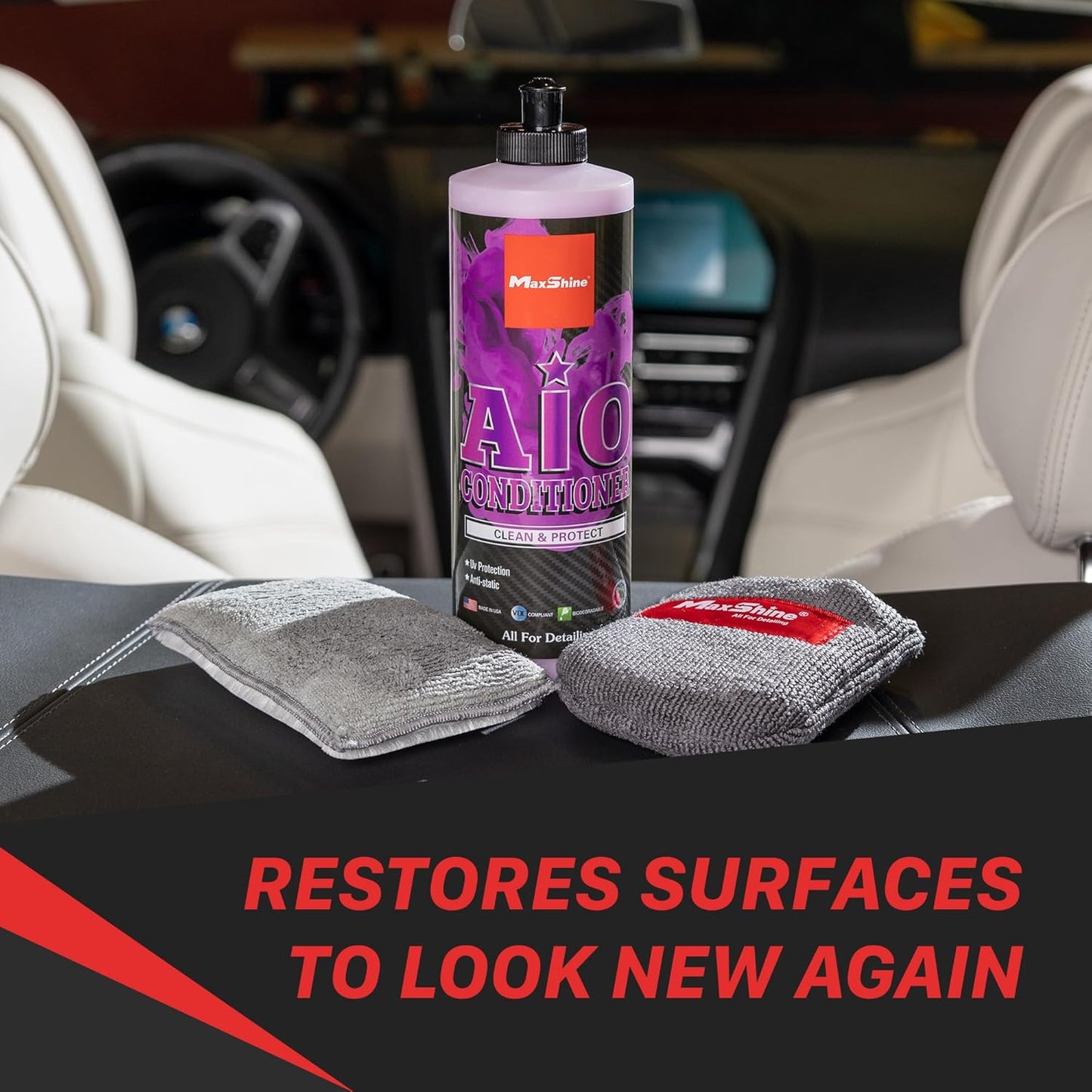 Maxshine 16oz All-in-One Premium Leather Conditioner & Cleaner – Detailing Solution for Car Seats, Sofas, Chairs & More – Safe for Leather, Vinyl & Plastic Surfaces