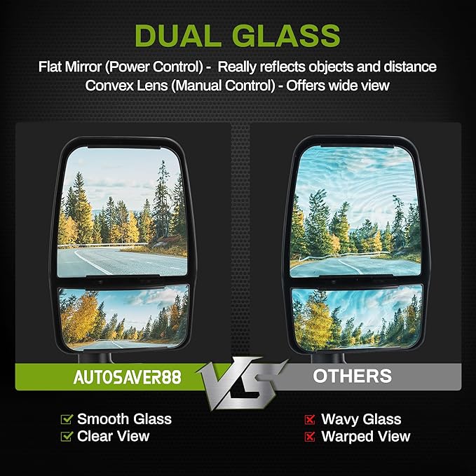 AUTOSAVER88 Left Driver Side Mirror Towing Mirrors Compatible with 2003-2019 Chevy Express GMC Savana 1500 2500 3500, Manual Folding Manual Control Glass Door Mirror Tow Mirror Black Housing