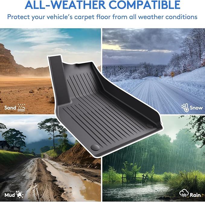 Floor Mats Fits for Tesla Model Y 5-Seat 2024-2020 - All Weather TPE Front, Rear, Cargo & Sub-Trunk Mats, 6-Piece Custom Fit (Not Fit 7-Seat)