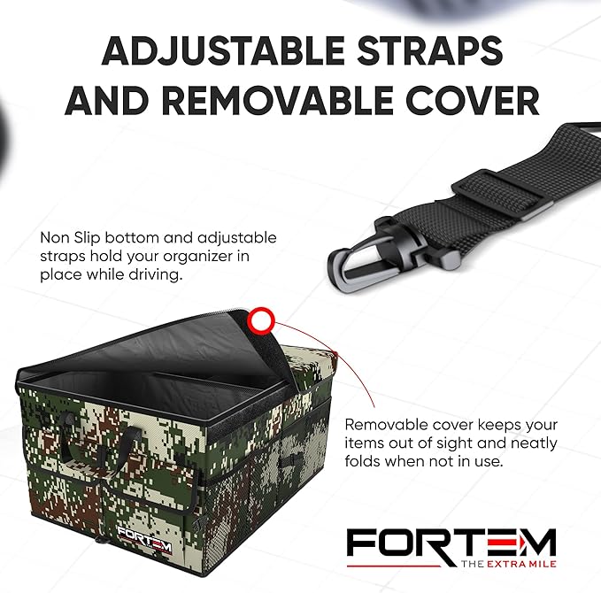 FORTEM Trunk Organizer For SUV Car Trunk Organizer, Foldable Storage, Car Accessories for Women Men, Collapsible Multi Compartment, 600D Oxford, Non Slip Bottom, Securing Straps, Soft Cover (65L)