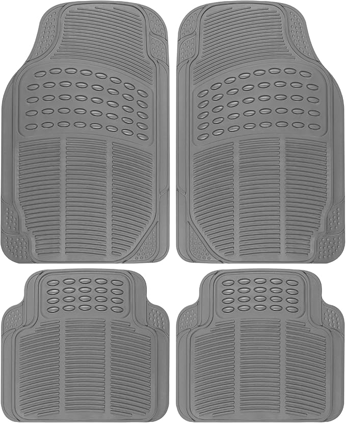 BDK All Weather Rubber Floor Mats for Car SUV & Truck - 4 Pieces Set (Front & Rear), Trimmable, Heavy Duty Protection (Grey), 1 Count (Pack of 1)