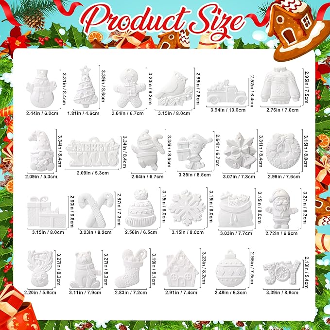 Seenelling 24 Sets Christmas DIY Painting Kits Paint Your Own Ceramics DIY Unpainted Plaster Statues Ready to Paint Ceramics Arts and Crafts with Brush for Christmas Gifts Party Decor(Fashion)