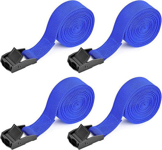 Tie Down Straps 4 Pcs Cam Buckle Strap 8.2' x 1" Adjustable Lashing Cinch Ratchet Tie-Down Straps for Cargo, Trucks, Luggage, Trailer, Motorcycle (Blue)