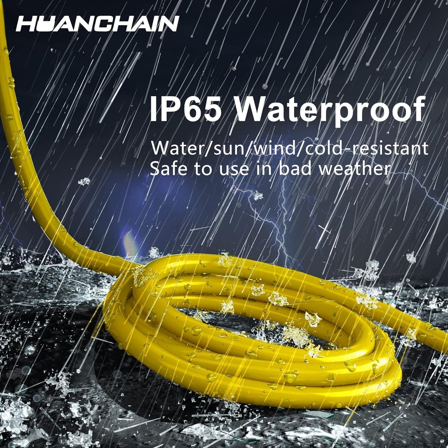 HUANCHAIN Outdoor Extension Cord 60 Foot Waterproof, 16/3 Gauge Flexible Cold-Resistant Appliance Extension Cable Outside, 10A 1250W 16AWG, 3 Prong Heavy Duty Electric Cord Yellow, ETL