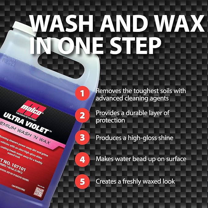 Malco Ultra Violet Premium Wash'n Wax – Best 2-In-1 Car Wash and Wax/Cleans and Provides A Durable, High-Gloss Shine in One Fast and Easy Step / 1 Gallon (107101)