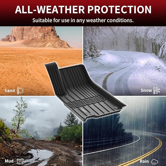 LASFIT Floor Mats for Jeep Grand Cherokee L 2021-2025 (ONLY for 6-Passengers Without Center Console) All Weather TPE Custom Fit Car Mats Floor Liners 1st & 2nd & 3th Row, Black