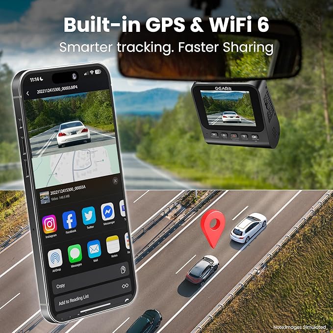 GEARit 4K Dual Dash Cam Front and Rear Camera with WiFi, GPS, Night Vision - 2 Channel Car Camera System with Supercapacitor, Parking Mode, Loop Recording & Free 64GB SD Card