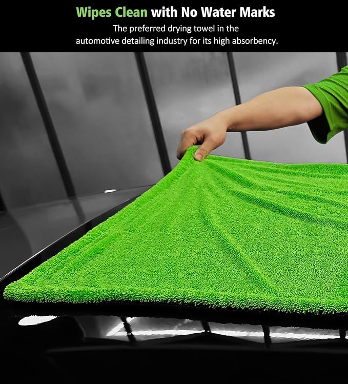 YeewayVeh 28" x 36" Car Drying Towel Extra Large, 1400 GSM Double Sided High Absorbent Car Wash Drying Towels, No Scratches or Streaks, Quick Dry Microfiber Towels for Cars Truck SUV, Green