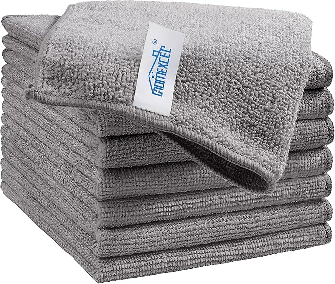 HOMEXCEL Grey Microfiber Cleaning Cloth, 8 Pack Cleaning Towels for Kitchen, Lint Free, Scratch-Free, Highly Absorbent, and Reusable Cleaning Rags for House, Window and Glass, Cars, 11.5 X11.5 inch
