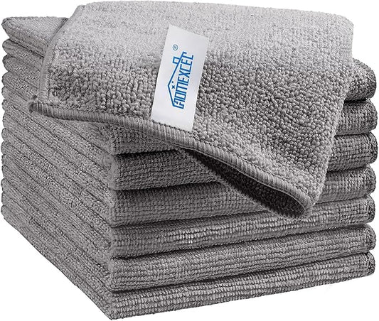 HOMEXCEL Grey Microfiber Cleaning Cloth, 8 Pack Cleaning Towels for Kitchen, Lint Free, Scratch-Free, Highly Absorbent, and Reusable Cleaning Rags for House, Window and Glass, Cars, 11.5 X11.5 inch