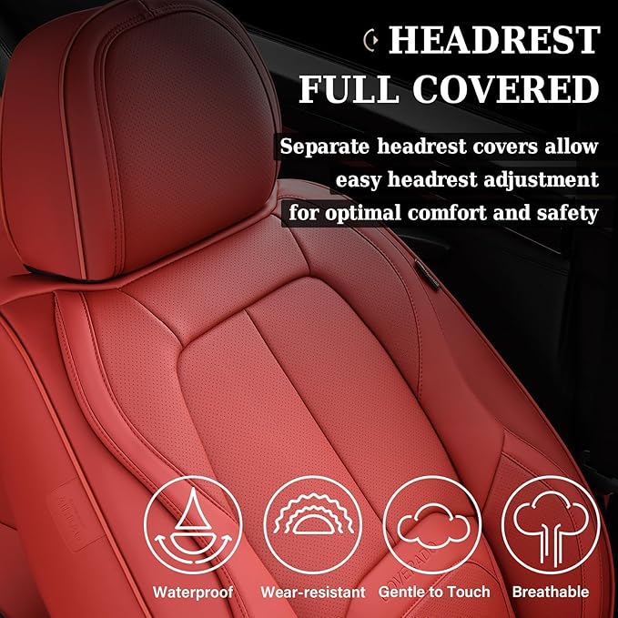 Coverado Seat Covers, Car Seat Covers Front Seats, Premium Nappa Leather Seat Covers for Cars, Waterproof Car Seat Protector with Lumbar Support, Front Seat Covers Universal Fit for Most Cars (Red)