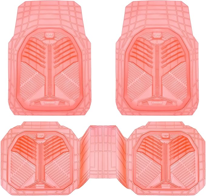 CAR PASS Heavy Duty Rubber Car Mats, Deep-Dish All Weather Car Floor Mats Girly for Women, Universal Trim-to-Fit for SUVs Trucks Sedans, Waterproof Anti-Slip, 3 Pieces Transparent Pink