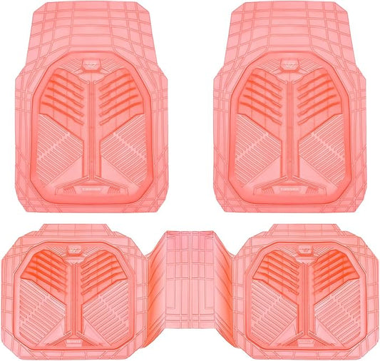 CAR PASS Heavy Duty Rubber Car Mats, Deep-Dish All Weather Car Floor Mats Girly for Women, Universal Trim-to-Fit for SUVs Trucks Sedans, Waterproof Anti-Slip, 3 Pieces Transparent Pink