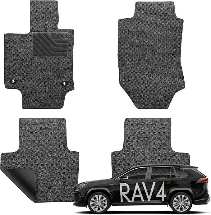EKR Custom Fit Carpet Floor Mats for Toyota RAV4 2019-2024 2025 (Hybrid Only)，0.3 Inch Thickness Rugs, Premium All Weather Anti-Slip Waterproof Floor Liners (Black Checkerboard)