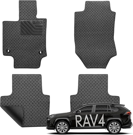 EKR Custom Fit Carpet Floor Mats for Toyota RAV4 2019-2024 2025 (Hybrid Only)，0.3 Inch Thickness Rugs, Premium All Weather Anti-Slip Waterproof Floor Liners (Black Checkerboard)
