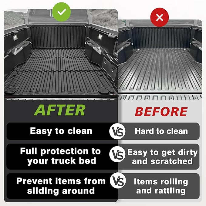 TripleAliners Truck Bed Mat Compatible with 2024 2025 2026 Toyota Tacoma Accessories 5FT Vehicle Perfectly Flush All Weather Protection TPE Heavy Duty Pickup Car Bed Cargo Mat