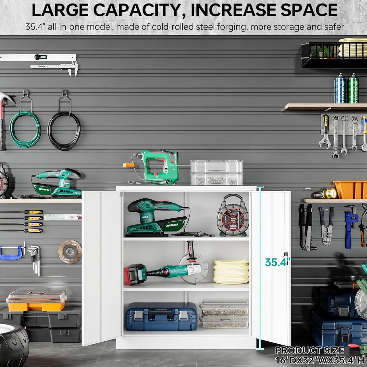 SISESOL Small Metal Cabinet with Shelves,36 inch Garage Storage Cabinet with Lock,White Metal Storage Cabinets with Locking Doors,Lockable Office File Cabinets for Home,Office,Shop,Garage
