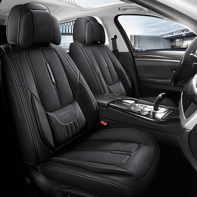 NS YOLO Full Coverage Leather Car Seat Covers for Cars,SUVs and Pick-up Trucks,Car Seat Protector,Automotive Seat Covers,Car Seat Cushion,Black Seat Cover,Front Seat Cover for 2 Seats