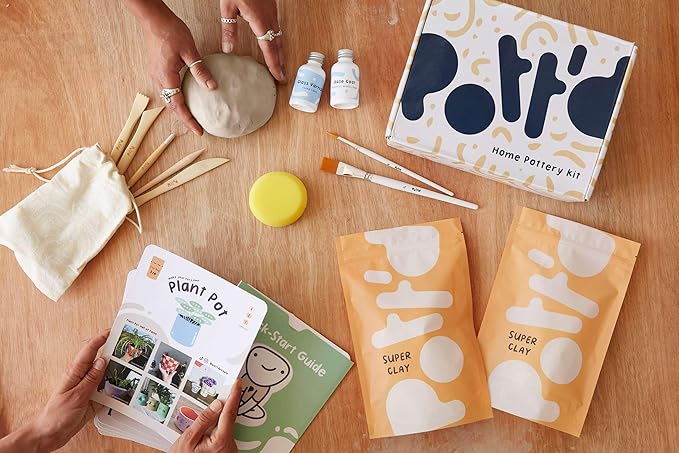 Pott'd Air Dry Clay for Adults. Beginners Home Pottery Kit for Adults. DIY Craft Kit for Adult. Kit Includes: Air-Dry Clay for Adult, Tools, Brushes, Sealant, How-to-Guides