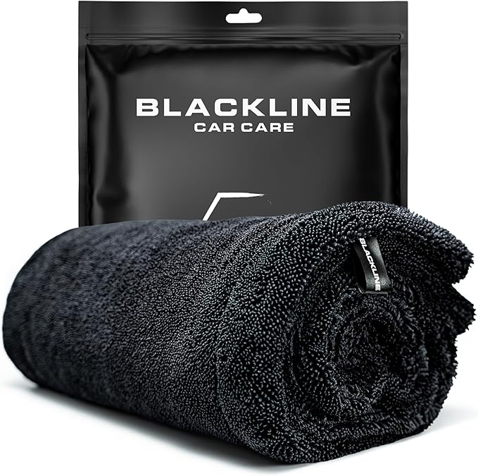 Blackline 24"x36" Twisted-Loop Drying Towel, 1300GSM, Streak Free, Lint Free, Reusable - Car Accessories, Bath Towels, Microfiber Cleaning Cloth - One Pass is All You Need